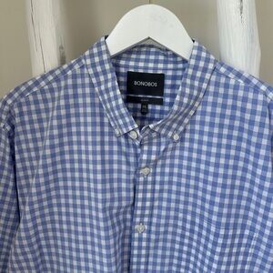 Bonobos Men's Light Blue Gingham Long Sleeve Button Down Shirt Size XXL